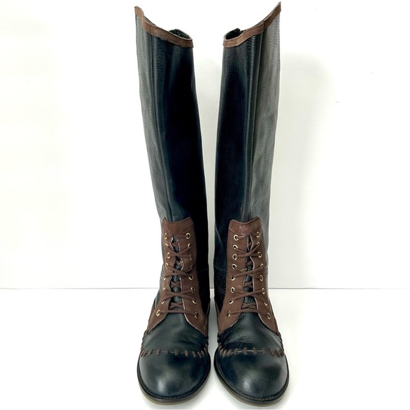 Anthropologie Schuler & Sons Whipstitched Knee High Riding Boots Black Leather 9 - Picture 8 of 15